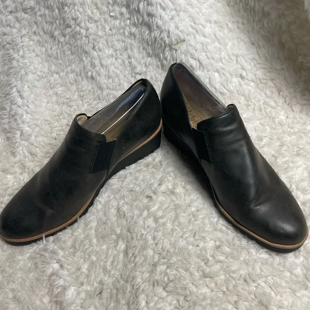 Life Stride Zora Wedge Slip On Shoes Gray/Brown Faux Leather SZ9.5M